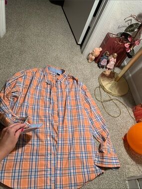 Izod Orange and Blue Plaid Button-Down Shirt